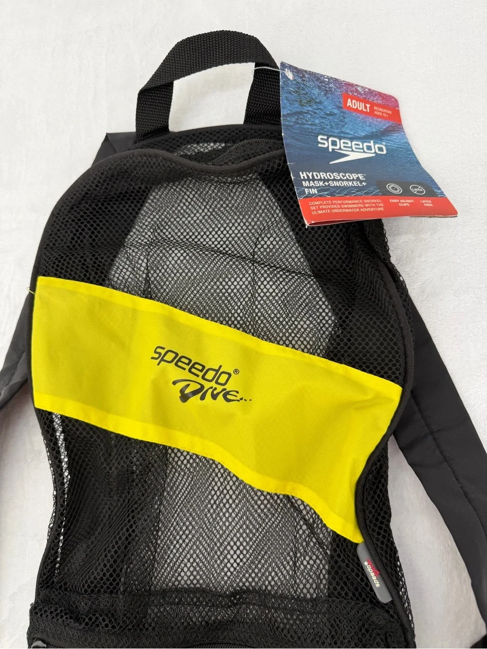 Speedo Hydroscope Snorkel Gear Mesh Backpack Bag Adult Swim Yellow Black NWT